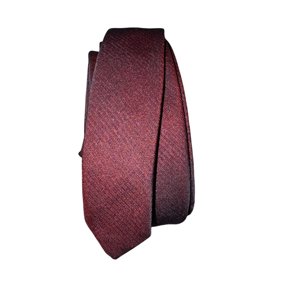Vintage Burgundy Wine Slim Skinny Necktie Twill Dacron Polyester Acetate‎ Mens